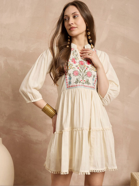 CHETI Floral Embroidered A-Line Mini Dress