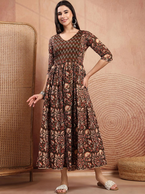 RANGEELO JAIPUR Floral Print Maternity A-Line Midi Dress