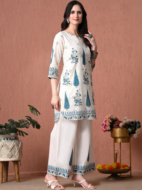 Sangria Cotton Printed Tunic with Palazzos - Image 3