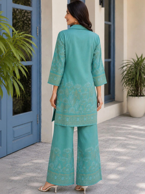 Idalia Cotton Printed Shirt with Palazzos - Image 2