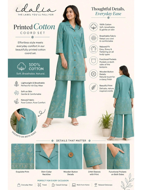 Idalia Cotton Printed Shirt with Palazzos - Image 4
