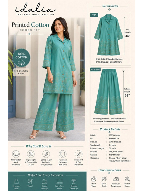 Idalia Cotton Printed Shirt with Palazzos - Image 3