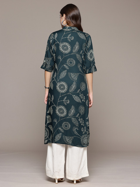 Cayman Floral Printed Mandarin Collar Straight Kurta - Image 5