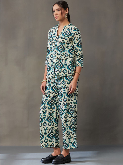 Navibhu Office-Wear Cotton Printed Top with Palazzos - Image 7