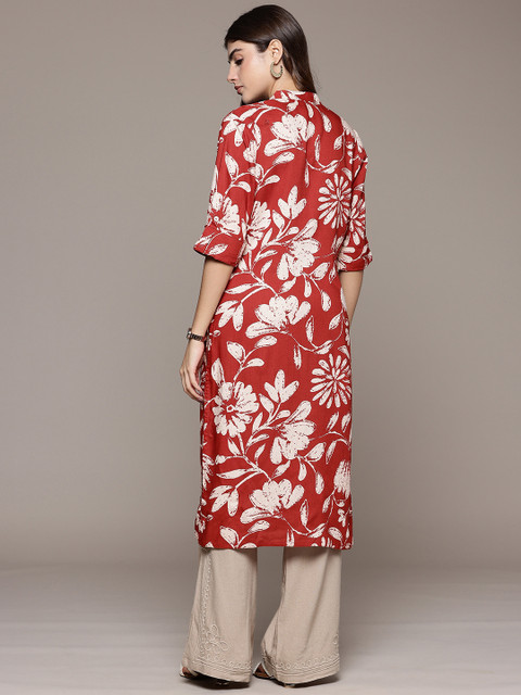 Cayman Floral Printed Mandarin Collar Straight Kurta - Image 5