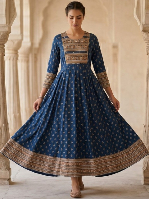 Indiwest Ethnic Motifs Print A-Line Maxi Dress
