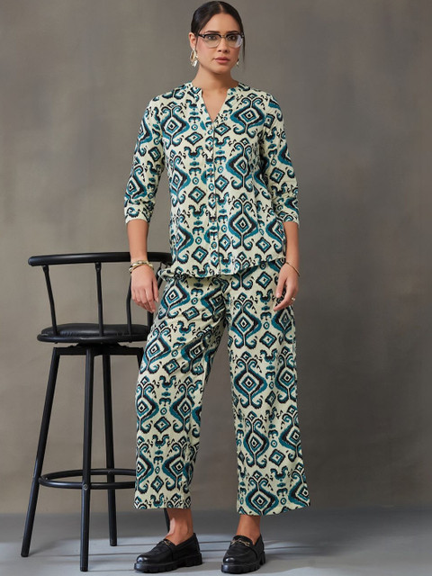 Navibhu Office-Wear Cotton Printed Top with Palazzos - Image 6