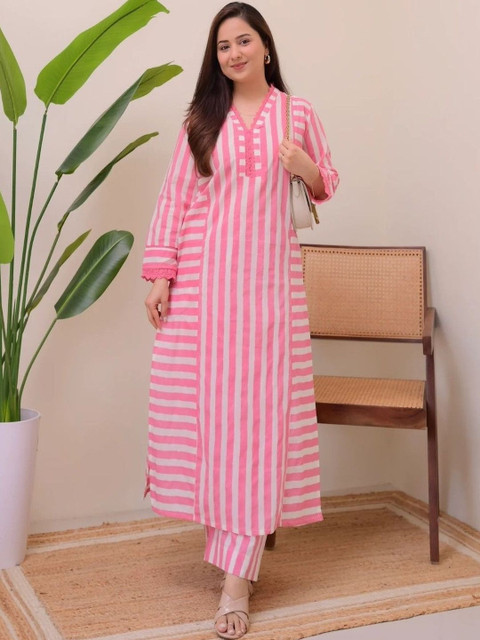 NAVYAAZRI Women Printed Regular Kurta with Trousers - Image 7