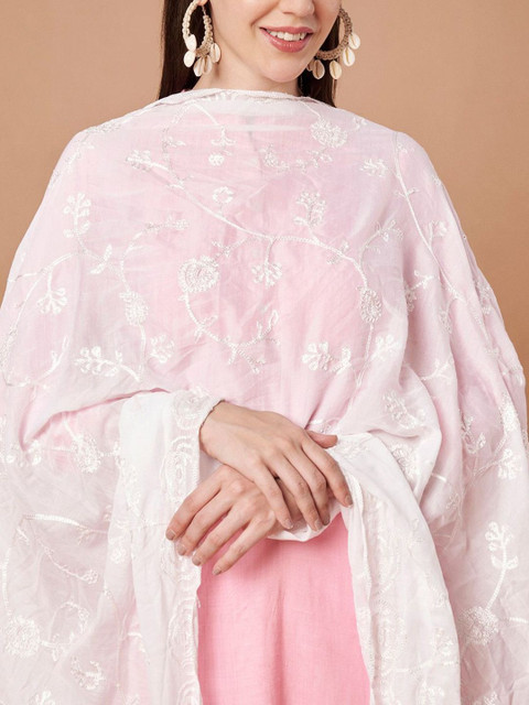 AKSHADEEP Floral Embroidered Chikankari Dupatta - Image 2