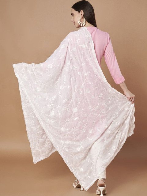 AKSHADEEP Floral Embroidered Chikankari Dupatta - Image 4
