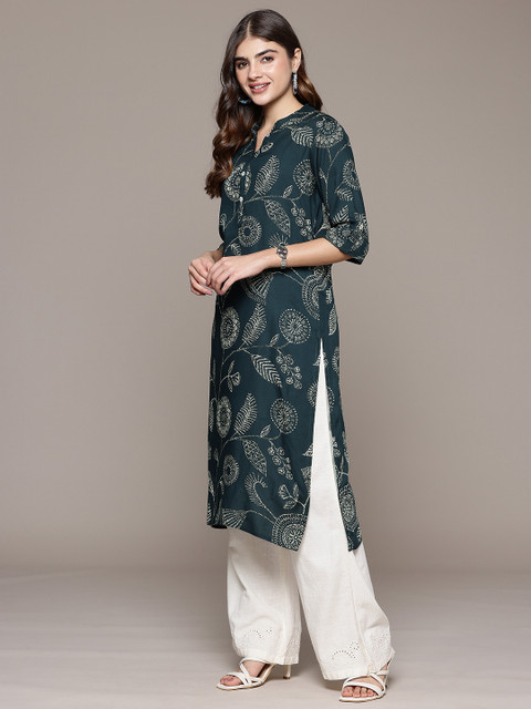 Cayman Floral Printed Mandarin Collar Straight Kurta - Image 4