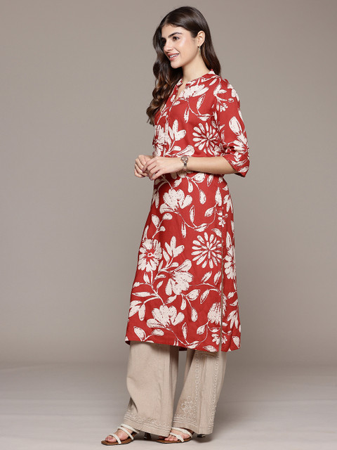 Cayman Floral Printed Mandarin Collar Straight Kurta - Image 4
