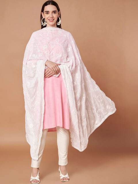 AKSHADEEP Floral Embroidered Chikankari Dupatta