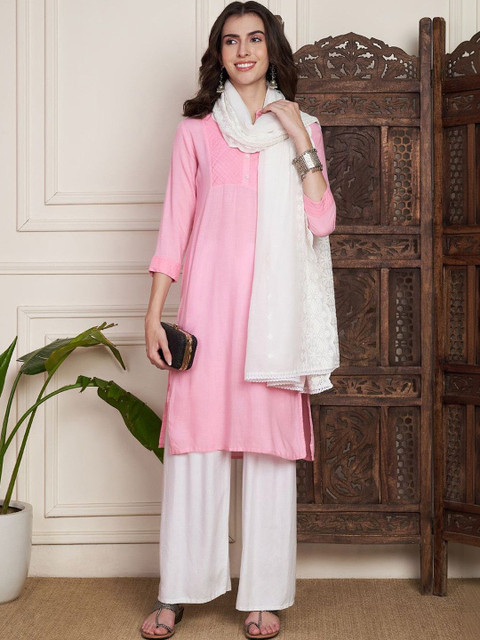 AKSHADEEP Floral Chikankari Embroidered Pure Cotton Dupatta - Image 5