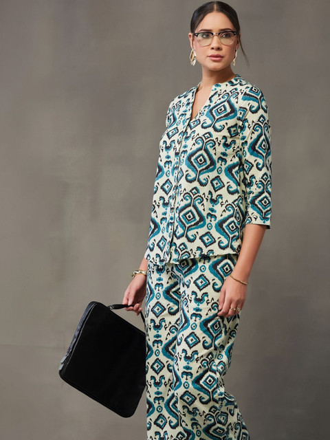 Navibhu Office-Wear Cotton Printed Top with Palazzos - Image 3