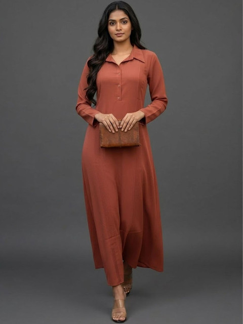 Navibhu Structured Workwear A-Line Shirt Collar Neck Maxi Dress
