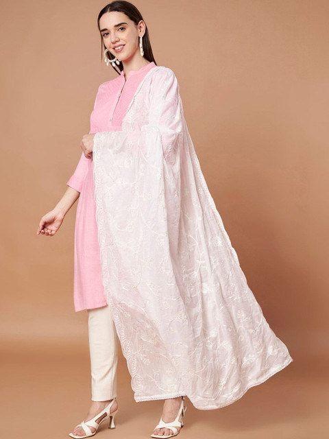 AKSHADEEP Floral Embroidered Chikankari Dupatta - Image 7