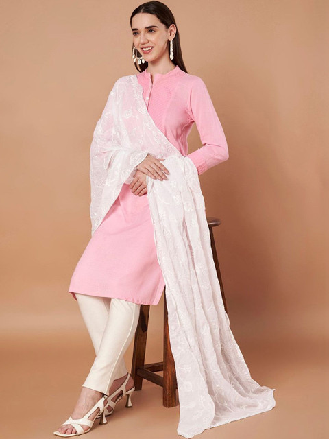AKSHADEEP Floral Embroidered Chikankari Dupatta - Image 6