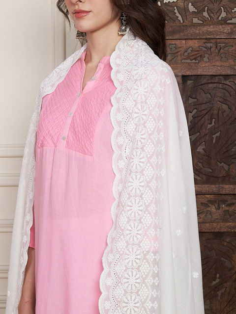 AKSHADEEP Floral Chikankari Embroidered Pure Cotton Dupatta - Image 2