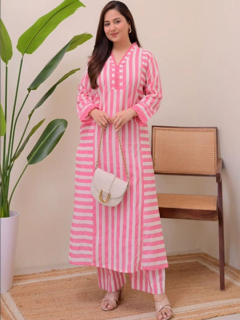 NAVYAAZRI Women Printed Regular Kurta with Trousers - Image 6