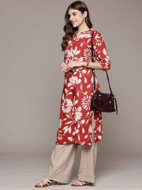 Cayman Floral Printed Mandarin Collar Straight Kurta - Image 6