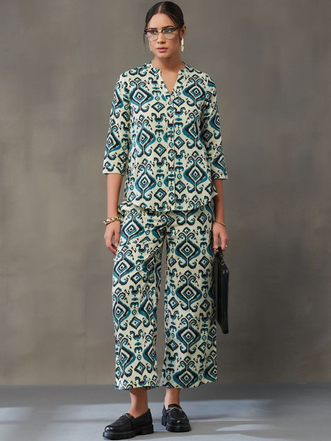 Navibhu Office-Wear Cotton Printed Top with Palazzos - Image 2