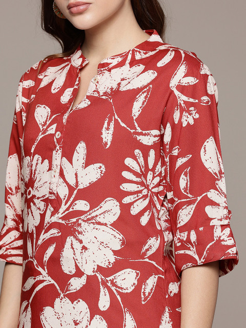 Cayman Floral Printed Mandarin Collar Straight Kurta - Image 2