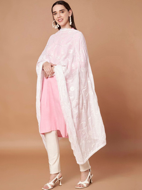 AKSHADEEP Floral Embroidered Chikankari Dupatta - Image 3