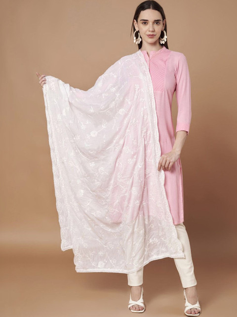 AKSHADEEP Floral Embroidered Chikankari Dupatta - Image 5