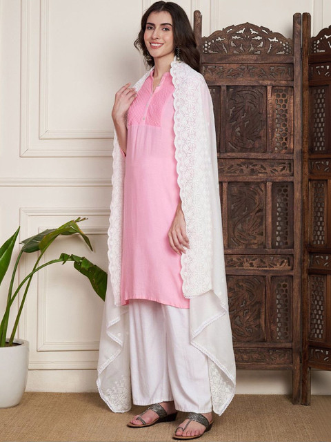 AKSHADEEP Floral Chikankari Embroidered Pure Cotton Dupatta - Image 3