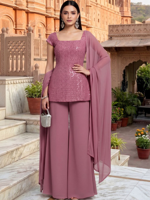 Moda Rapido Women Ethnic Motifs Embroidered Regular Sequinned Kurta with Palazzos & With Dupatta