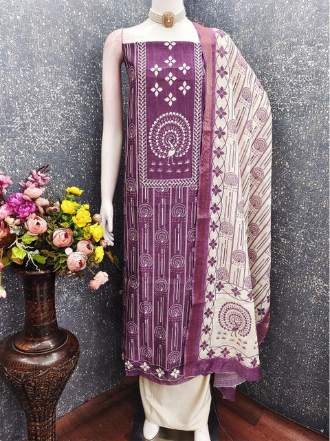 Peachmode Printed Linen Unstitched Dress Material - Image 3