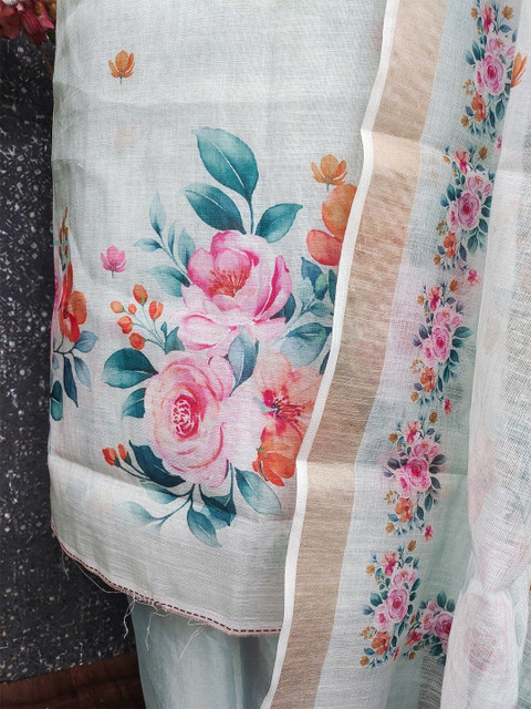 Peachmode Printed Linen Unstitched Dress Material - Image 4