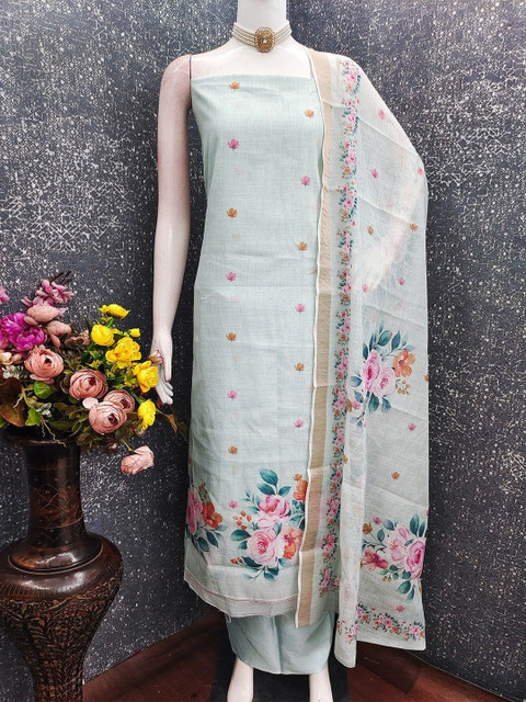 Peachmode Printed Linen Unstitched Dress Material - Image 3