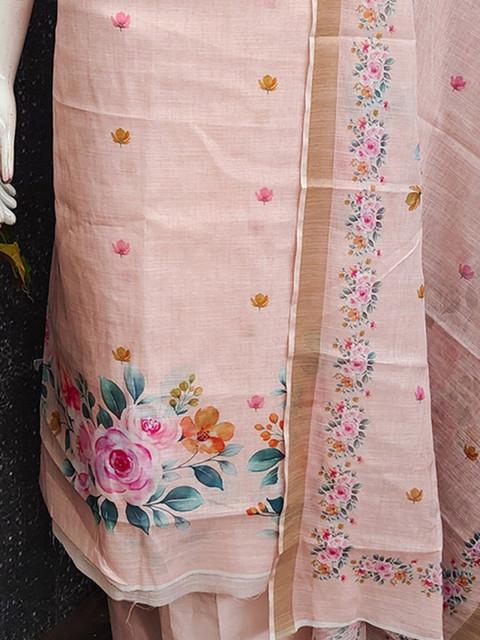 Peachmode Printed Linen Unstitched Dress Material - Image 4