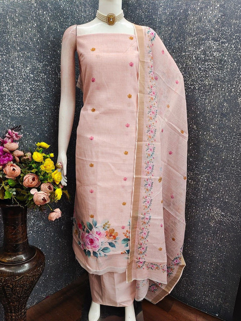 Peachmode Printed Linen Unstitched Dress Material - Image 3