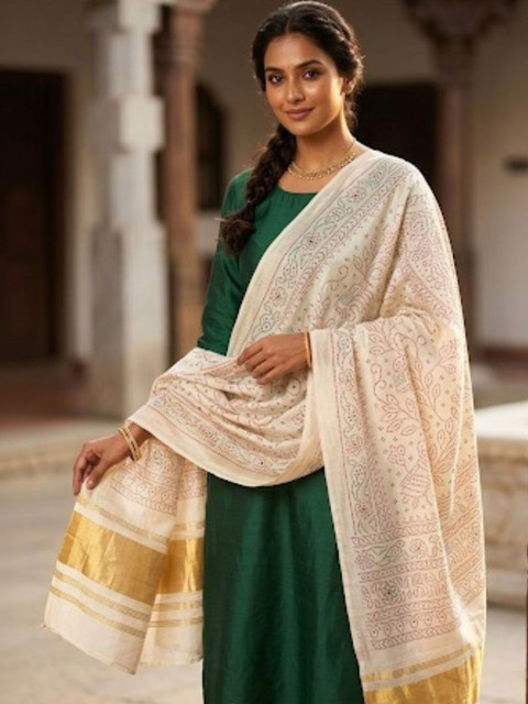 Drape Essence Ethnic Motifs Printed Block Print Dupatta