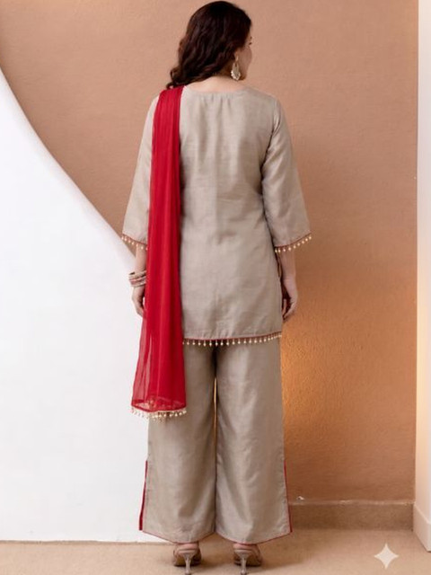 Zoomera Women Regular Thread Work Kurta with Palazzos & With Dupatta - Image 5