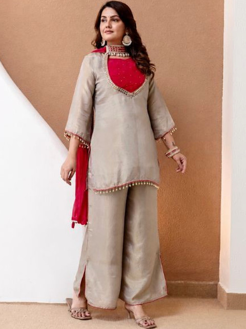 Zoomera Women Regular Thread Work Kurta with Palazzos & With Dupatta - Image 2