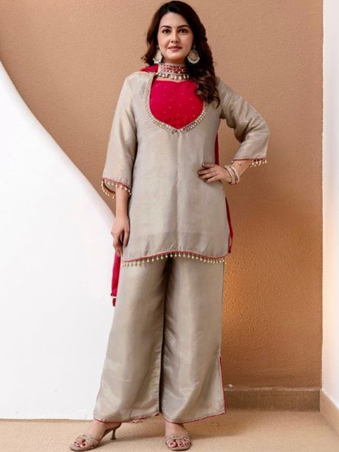 Zoomera Women Regular Thread Work Kurta with Palazzos & With Dupatta - Image 4