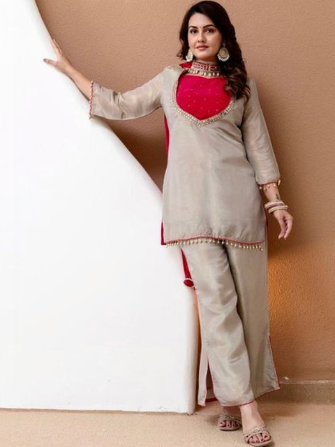Zoomera Women Regular Thread Work Kurta with Palazzos & With Dupatta - Image 3