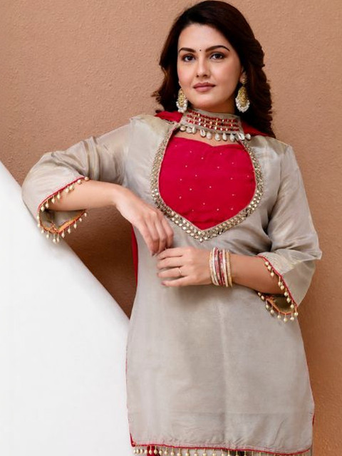 Zoomera Women Regular Thread Work Kurta with Palazzos & With Dupatta - Image 6