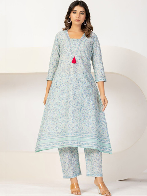 VEDANA Floral Cotton Printed Tunic with Trousers