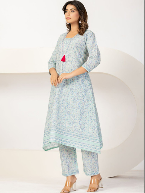 VEDANA Floral Cotton Printed Tunic with Trousers - Image 5