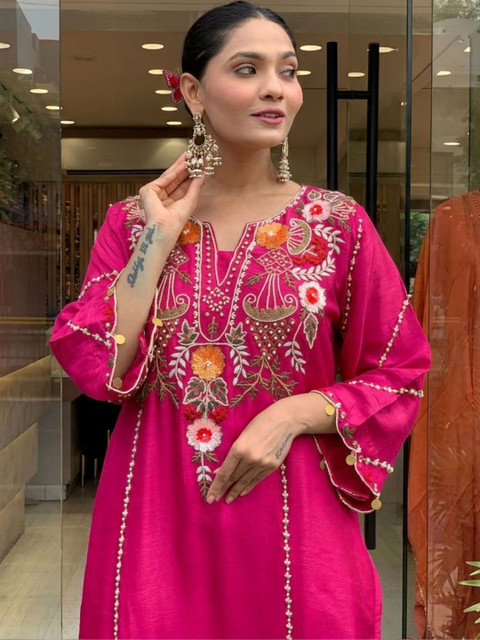 Siya Fashion Women Ethnic Motifs Embroidered Regular Thread Work Kurta with Trousers & With Dupatta - Image 3