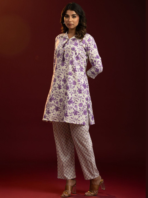 VEDANA Floral Cotton Printed Tunic with Trousers - Image 3
