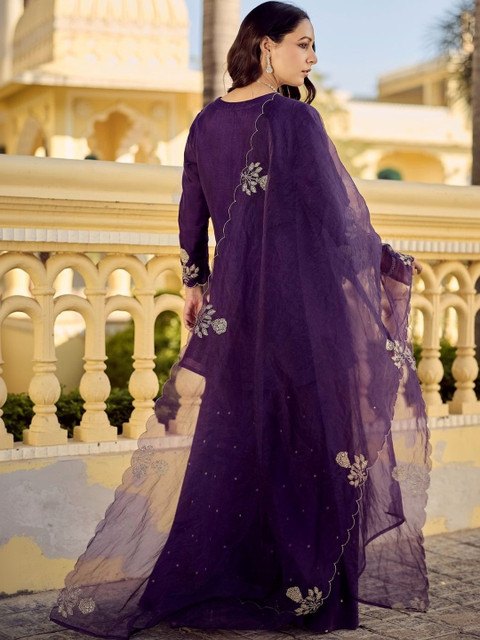 Moda Rapido Women Ethnic Motifs Embroidered Regular Thread Work Pure Silk Kurta with Sharara & With Dupatta - Image 6