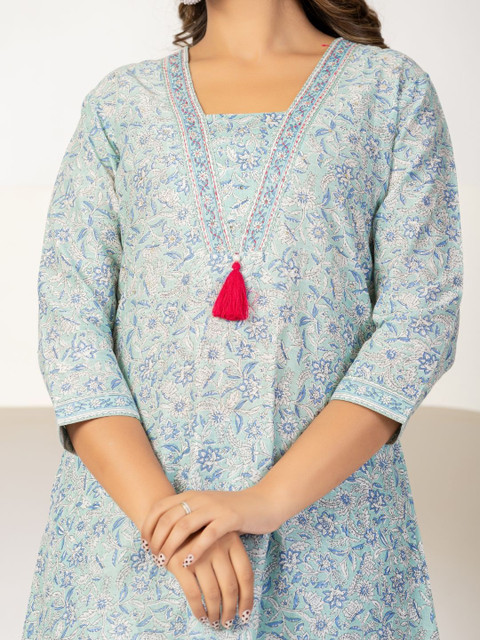 VEDANA Floral Cotton Printed Tunic with Trousers - Image 4