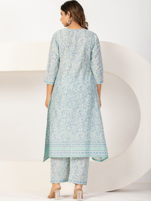 VEDANA Floral Cotton Printed Tunic with Trousers - Image 2