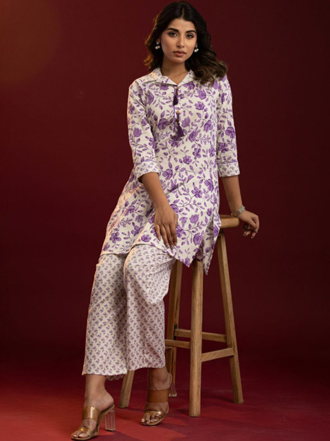 VEDANA Floral Cotton Printed Tunic with Trousers - Image 4
